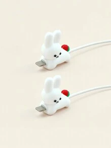 2 件线缆保护器兼容 Apple 充电线，防断裂和绕线充电器保护器 - 白色 - 查看 2