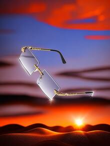 1 件女士奢华时尚动物蛇纹设计顶条无框方形时尚眼镜，适合日常休闲佩戴