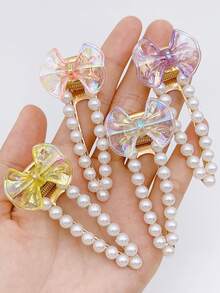 4 件套女孩时尚蝴蝶结和珍珠发夹，适合日常佩戴