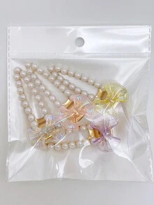4 件套女孩时尚蝴蝶结和珍珠发夹，适合日常佩戴