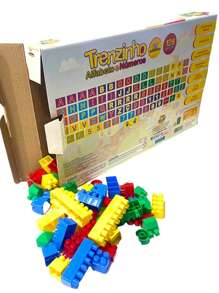 Brinquedo educativo Trenzinho Alfabetos e Números Blocos de montar 128 peças - Multicolorido - Visão 6