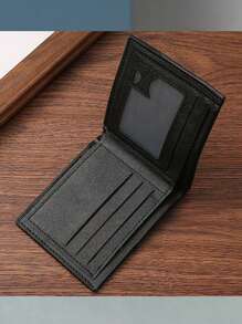 1pc Men's Classic Business & Casual Solid Color Retro Pu Leather Short Wallet With Card Slot For Driving License - Black - View 3