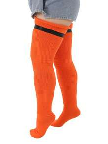 1 đôi tất dài qua đầu gối cỡ lớn cho nữ, tất cao đến đùi chống trượt có lót nhiệt - trái cam - Xem 3