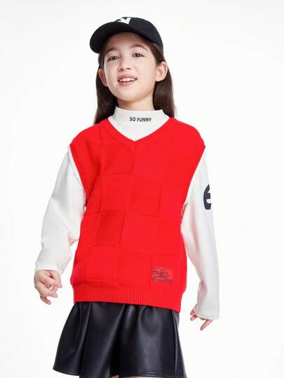 Annil Maglie per ragazze Annil Tween, Maglia a canottiera con scollo a V alla moda per autunno e inverno (Rosso)