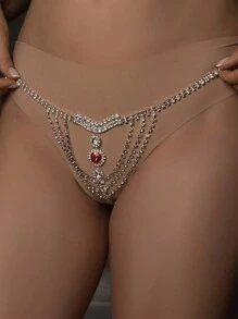 1 Miếng Gợi cảm Màu bạc Màu sắc Đỏ  Pha lê Quần lót Thong Chuỗi Thời trang Bikini Dây chuyền cơ thể - Bạc - Xem 1
