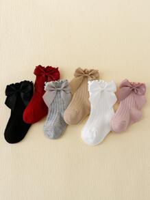 6pairs Baby Girls' Bubble Mouth, Bowknot & Lace Trim High Tube Socks - Multicolor - View 3