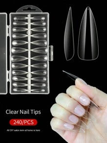 240 Piezas/set Consejos De Uñas Transparentes Y Puntiagudos En Caja - transparente - Ver 1