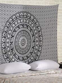 1 Pieza Tapiz Impreso De Mandala - Blanco y Negro - Ver 2