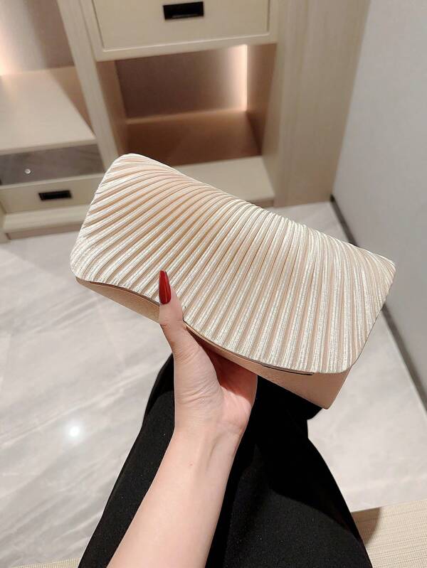 Moonlit EveBag Women's Classic Pleated Satin Clutch Bag With Chain Strap For Evening Party, Wedding, Formal Event