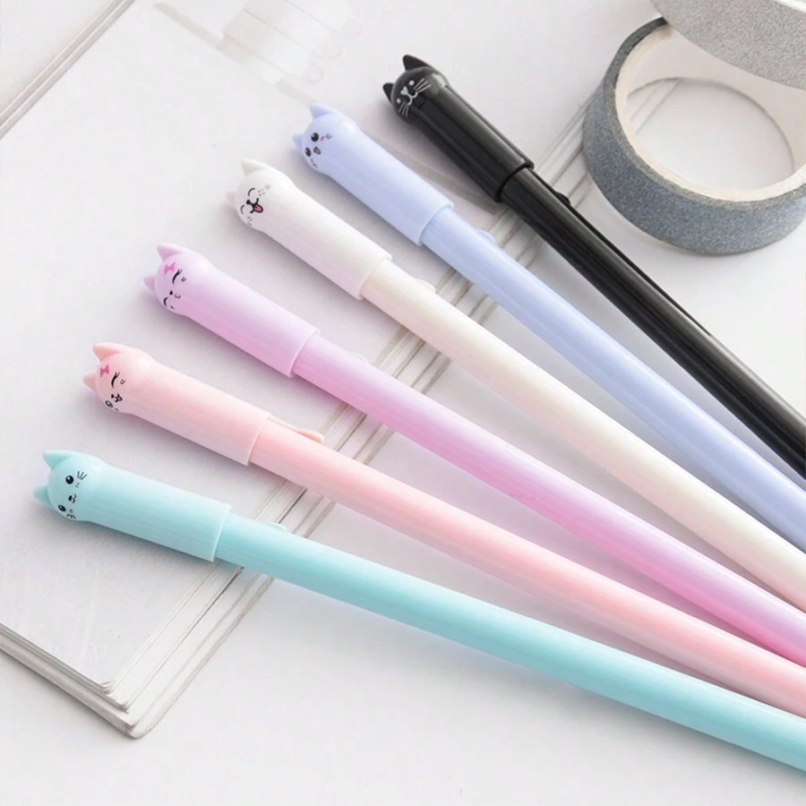 6pcs Cartoon Cute Cat Tail Swing Design Neutral Pen Black Ink Ballpoint Pen - Multicolor - View 1