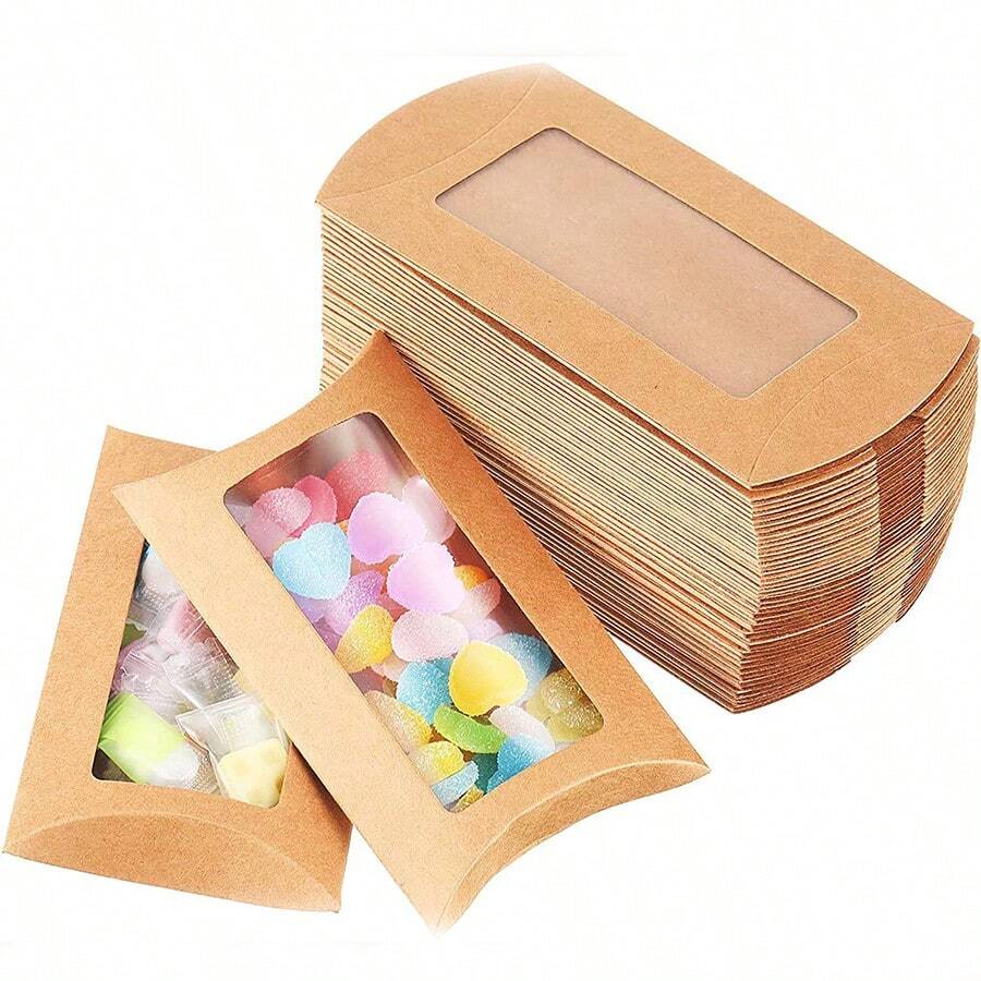 10pcs Clear Paper Gift Box, Pillow Design Candy StorageBox For Party - Khaki - View 1