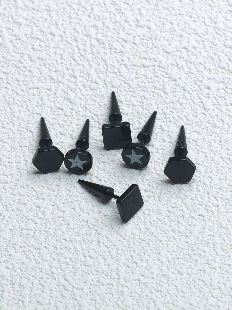 三對簡約幾何圖案男士耳環,diy多功能黑色耳環套裝,日常休閒迷人配飾,情侶耳環,最好的朋友友誼珠寶