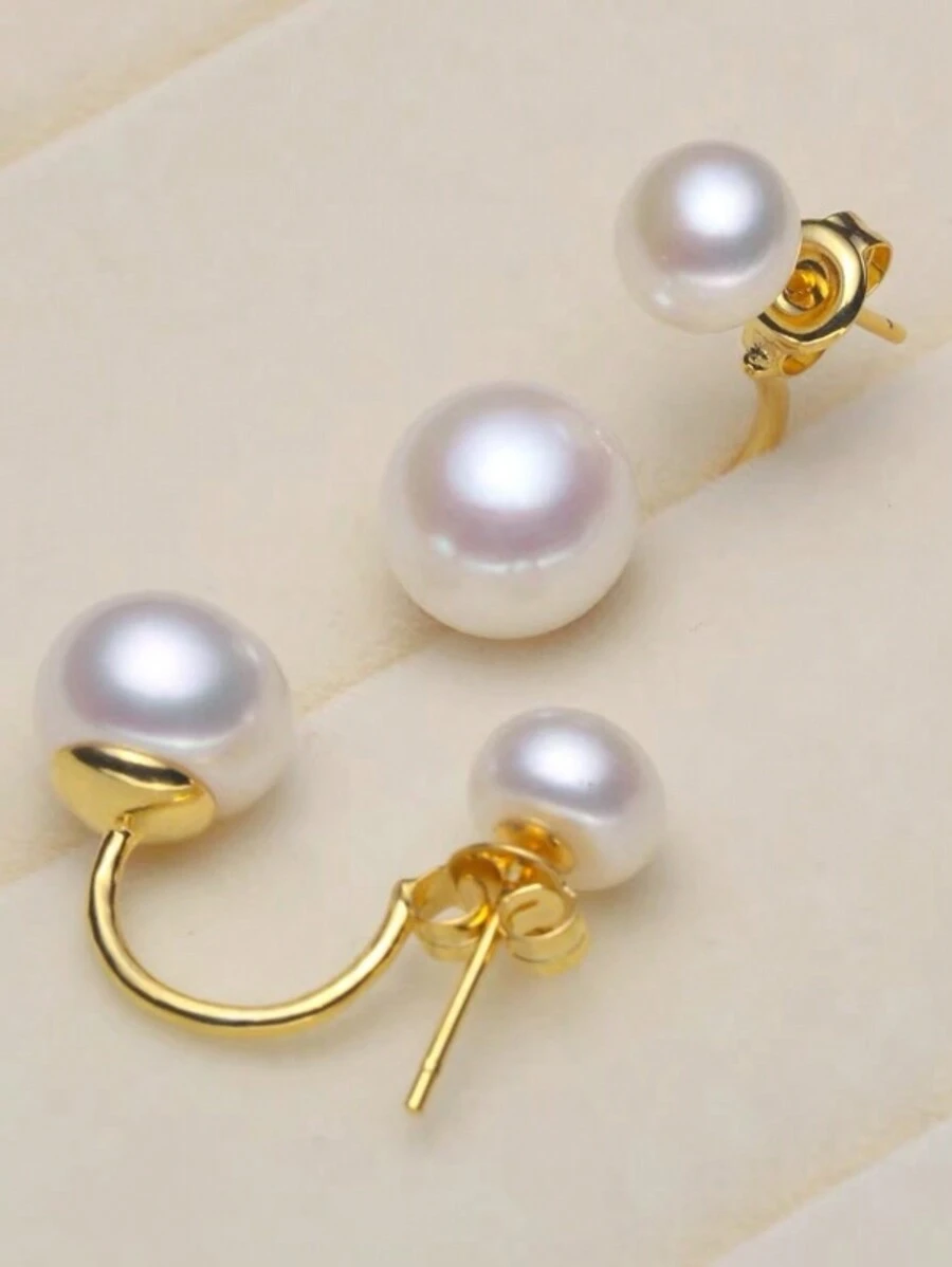2 件裝珍珠耳環套裝,前後款式耳環,多種佩戴方式,適合女士日常佩戴配件 - 金色 - 查看 1