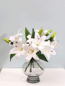 2 朵花和 1 朵百合花凝膠膜人造花客廳家居裝飾,白色