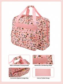 1件縫紉工具印花工藝圖案縫紉機袋+手推車插袋時尚可愛風格聚酯纖維方形大容量雙層可攜式拉鍊型模型儲物組織袋,可用作朋友、家人的禮物 - 彩色 - 查看 6