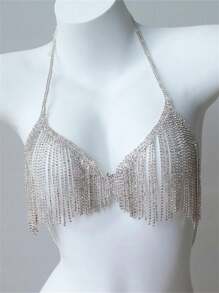 1件性感鉆石流蘇身鏈,適用於女性夜店比基尼珠寶飾品 - 銀色 - 查看 2