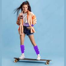 9入組80年代女性服飾配件套裝,霓虹腿暖器、手帶、頭帶、全息腰包,適用於行走瑜伽