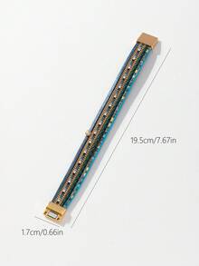 1 件時尚簡約 Pu 皮革編織和水鑽裝飾多層手鍊,帶有磁扣,適合女士,適合派對,也可作為送給家人和朋友的珠寶禮物。 - 金色 - 查看 3