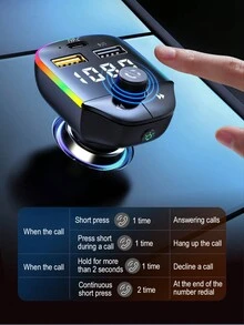 Black Wireless Car Mp3 Player With Charging Function, Multifunctional Hands-free Speakerphone A9 Suitable For Vehicles With Colorful Light - Black - View 8