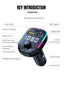 Black Wireless Car Mp3 Player With Charging Function, Multifunctional Hands-free Speakerphone A9 Suitable For Vehicles With Colorful Light - Black - View 3