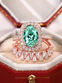 2 Cái/Bộ Thời trang Màu xanh lá Khối Zirconia  Bộ nhẫn Đối với phụ nữ Cho đám cưới Hôn ước Tiệc kỷ niệm Ban nhạc Đồ trang sức Ngày lễ tình nhân Qủa tặng - Hoa hồng vàng - Xem 4
