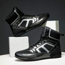 TOLLN Men's Professional Boxing Shoe High -Top Fight Shoe Fighting Contest Training Shoes Wrestling Shoes Fitness Boot - Black - View 4