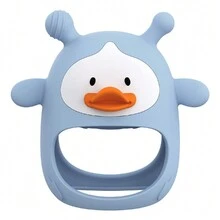 Mordedera para bebe, Mordedera libre de BPA, mordedera de silicona para niños de Pato juguete de estimulación temprana para bebés. Herramienta para masticación y la denticion . Juguete sensorial para boca, sustituto de chupón - Azul - Ver 1