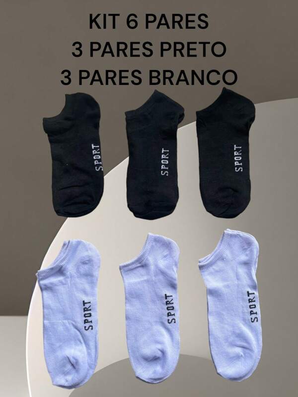 KIT 6 PAR MEIA MASCULINA BASICO MISTURA PRETO E BRANCO USO DIA A DIA