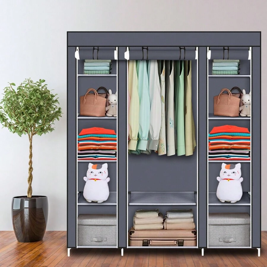 Penderie Organisateur de rangement portable pour armoire à vêtements 69" avec tissu non tissé Montage rapide et facile Extra solide et durable Beige - Gris - Voir 1