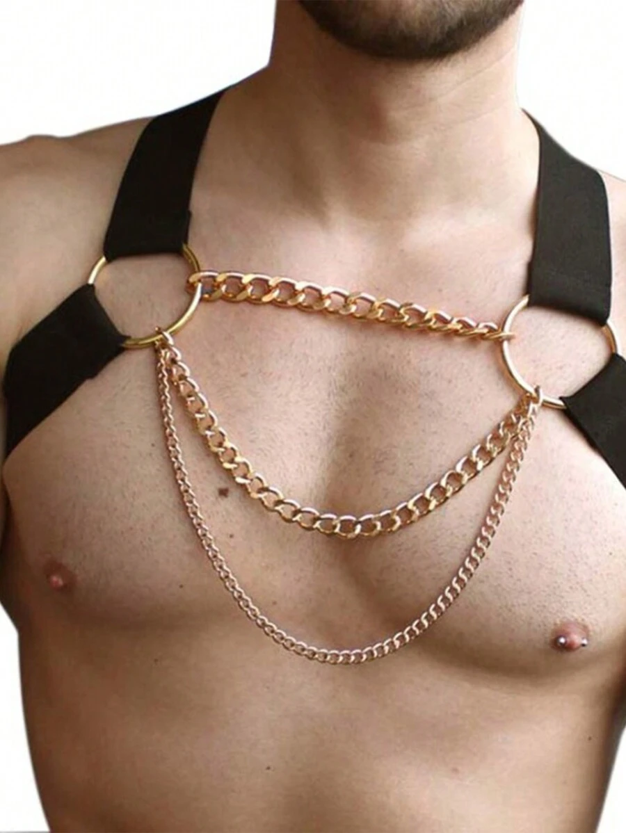 男士彈性鍊條可調節背帶 - 黑色 - 查看 1