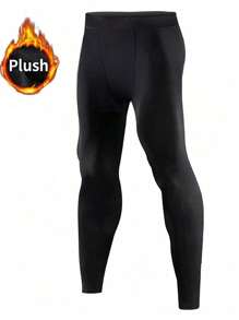 秋冬男士运动服套装 - 速干保暖内衬上衣和高弹紧身裤，适合跑步和训练健身服男士 - 黑色 - 查看 4