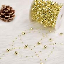 1捲約30米金色聖誕樹串珠花環,仿珍珠鏈用於聖誕樹,diy手作藝術,婚禮,室內外裝飾
