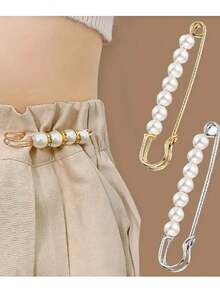 衣服腰部修正器,腰帶收緊器,珍珠夾,適用於裙子、短裙或褲子,可調節的腰部夾子,女性防走光胸針