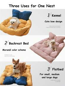 BSROLUNA Dog Beds for Small, Medium and Large Dogs, Removable & Washable Cat Bed, Calming Dog Bed with Bow-Tie Styling, Cute Dog Bed for Crate, Durable, Soft & Comfortable Kennel Pad Anti Anxiety Dog Bed Bolster Dog Bed - 藍色 - 查看 3