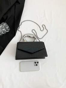 low tea 1pc Crocodile Pattern Women's Crossbody Bag - Black - View 2