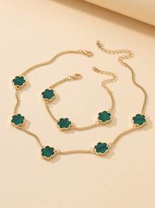 1入組極簡金屬鍊手鍊和1入組極簡金屬鍊項鏈套組合 - 綠色 - 查看 1