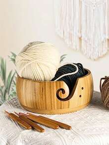 1入組木製毛線碗置物架,帶6支金屬鉤針的手工編織碗,7.9英寸大毛線架分配器毛線收納碗,適合針織和鉤織愛好者的禮品(竹質7.9英寸) - 杏色 - 查看 6