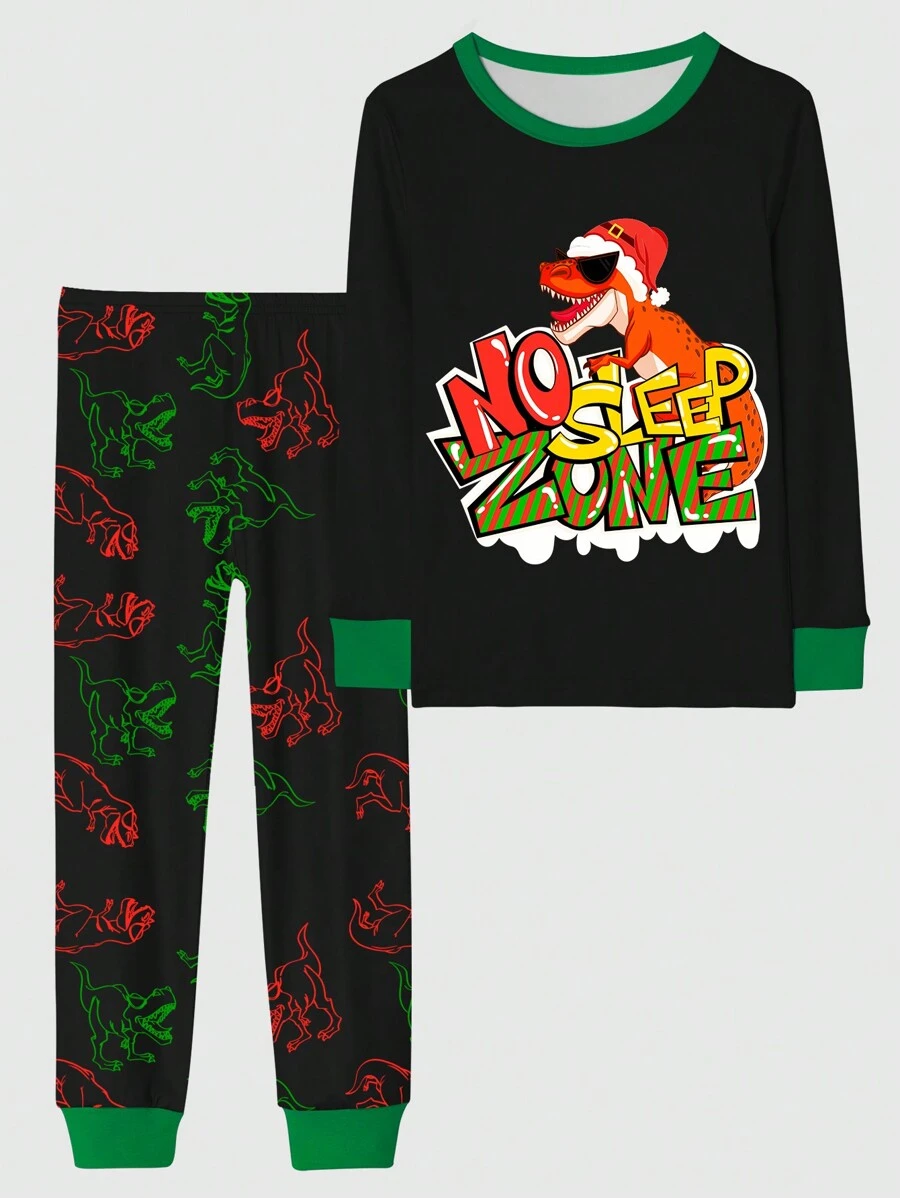 Tween Boy Snug Fit Christmas Dinosaur Pajama Set, Home Wear - Multicolor - View 1