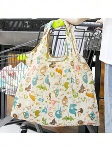1pc Animal Pattern Large Size Foldable Portable Shopping Bag, Reusable Grocery Tote, Handbag - animal - View 2