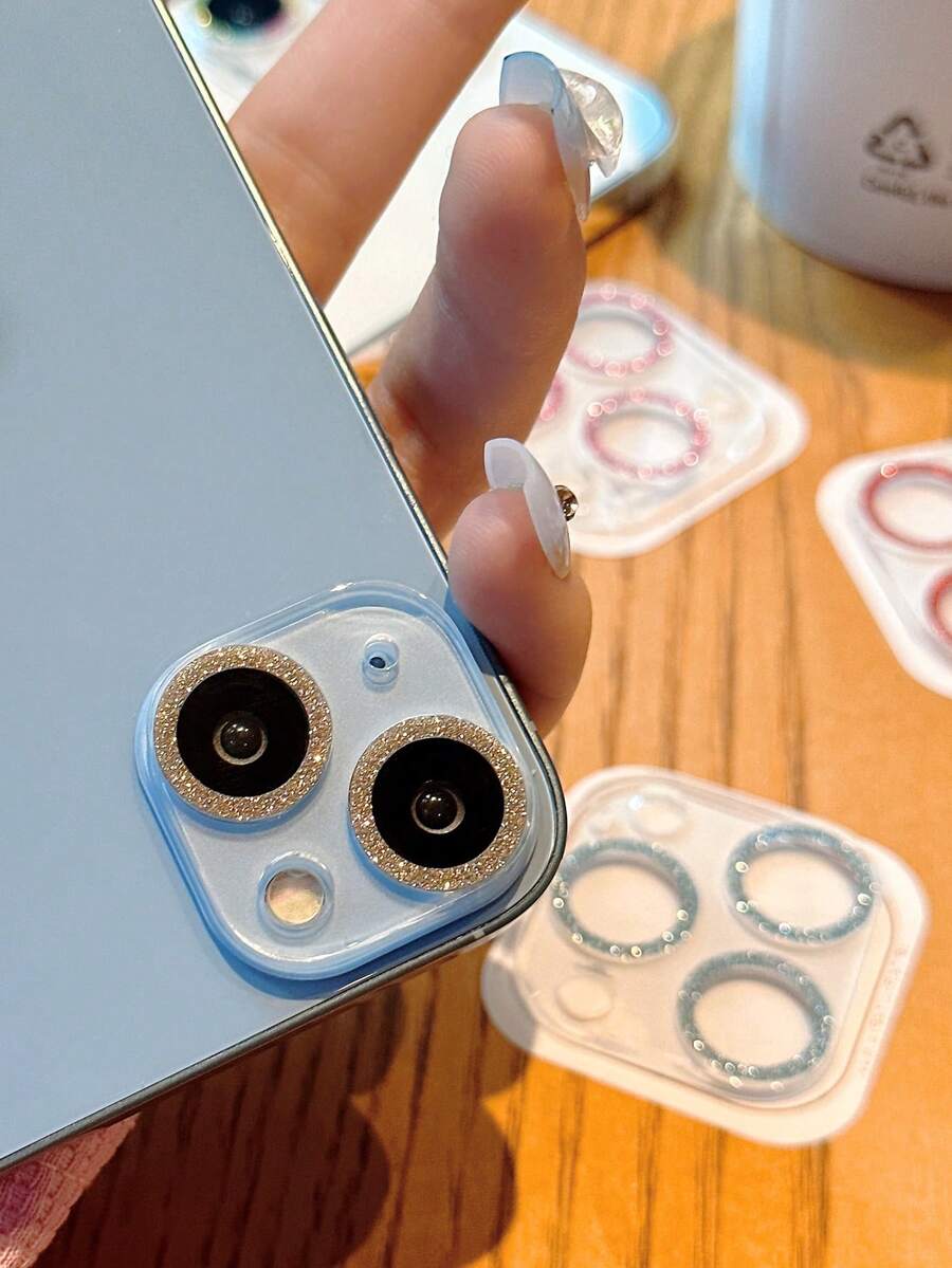 1 cái Bảo vệ ống kính máy ảnh điện thoại di động Tương thích với IPhone 11 12 15 13 14 Pro Max 12mini 13mini 15plus Vỏ máy ảnh bằng kính lấp lánh tất cả trong một - Vàng - Xem 1