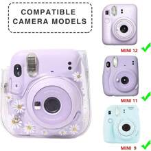 Camera Clear Case For Fujifilm Mini 12/11/9/8 Instant Camera With Adjustable Shoulder Strap -Transparent Daisy(Pattern Random), Perfect Best Funny Novelty & Gag Gifts - White - View 5