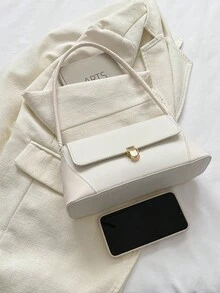 復古扣飾長棒袋,女式潮流肩背襟式手提錢包,適用於工作 - 白色 - 查看 4