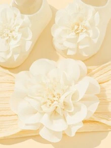 1入組可愛毛絨熊裝飾頭帶和1雙嬰兒襪子