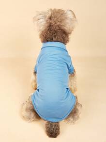 1pc Polo Pet Shirt, Suitable For Daily Use - Blue - View 5