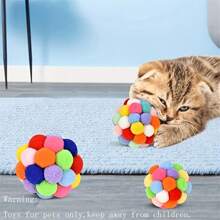 Pet Toy For Cat - Plush Ball With Bell And Elastic Band, Self-playing Toy, Multicolor Decor Ball Suits For Indoor Cats And Kittens Who Like Chewing And Playing. - Multicolor - View 7