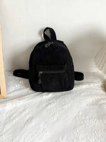 Mini Simple Student Backpack, New Solid Color Shoulder Bag For Students, Outing Snack Bag - Black - View 4
