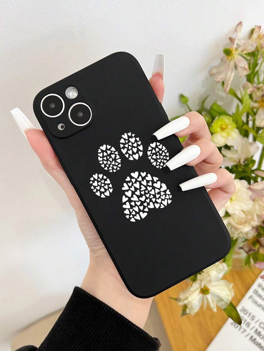 1个彩色爱心和狗狗爪印图案手机壳，兼容三星/苹果手机，国际版，非国内版 - 彩色 - 查看 1