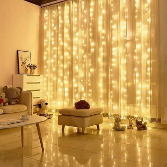 1 Peça Luz De Cortina De Fio De Cobre, 3m/4m/6m Branco Quente/branco/multicolorido, Luzes De Fada De Cordão Para Cortina, 8 Modos De Iluminação Com Controle Remoto, À Prova D'água, Alimentado Por Usb, Luzes De Festa Para Interior/exterior Natal, Casamento, Casa, Decoração De Parede