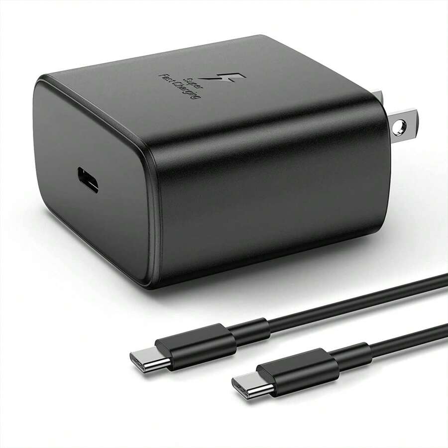 45W Type-C 充电器，超快速充电 USB C 壁式充电器块，带 6.6 英尺 Type-C 转 C 快速充电线，兼容三星 Galaxy S23 Ultra/S23/S23+/S22/S22 Ultra/S22+/Note 10/20/S20/S21/S10 Galaxy Tab S7/S8（黑色） - 黑色 - 查看 1