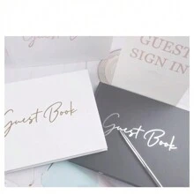 1pc Guestbook Notebook For Messages, Wedding Guest Register Book With Pen, Gift Boxed - White - View 2